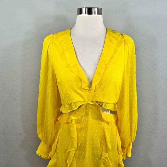 Alice + Olivia Mitzi Combo Cutout Godet Mini Dress Sunbeam - Picture 4 of 12